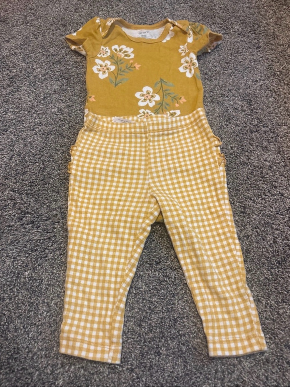 Carter's Mustard Floral Bodysuit with Gingham Leggings